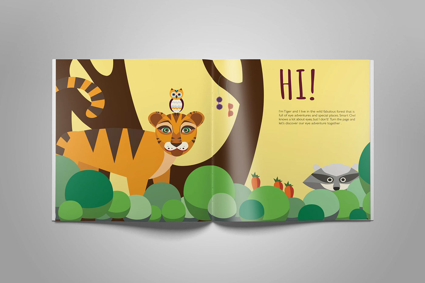 children book kids book vision health kids health kids eyesight eye care eyesight health care illustration book tiger character owl character Story Book owl tiger animal book