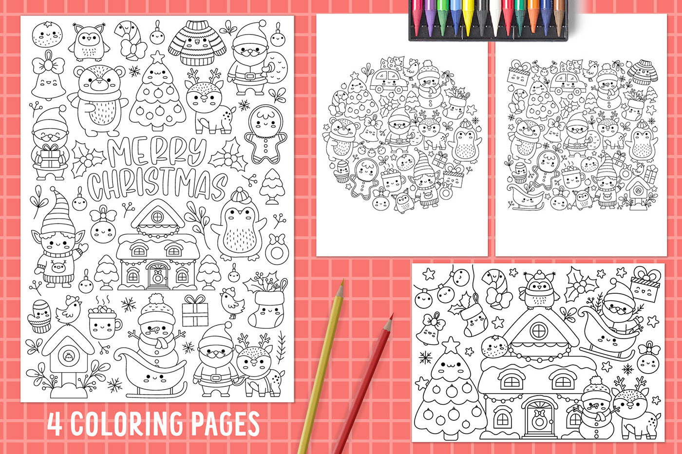 activities Christmas Christmas coloring page coloring page cute Games kawaii new year printable worksheet Santa Claus