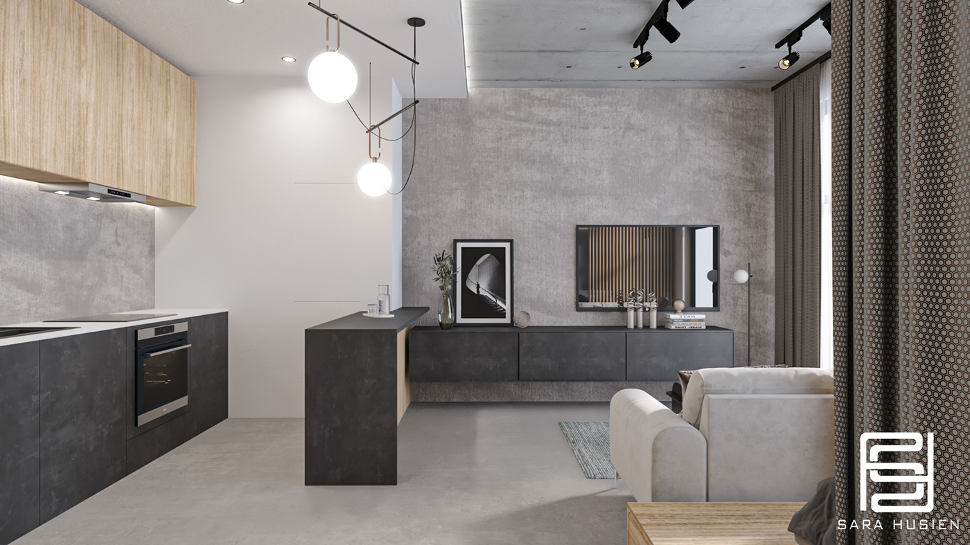 3ds max apartment modern Luxury Design vray Render bedroom living room kitchen design sunlight