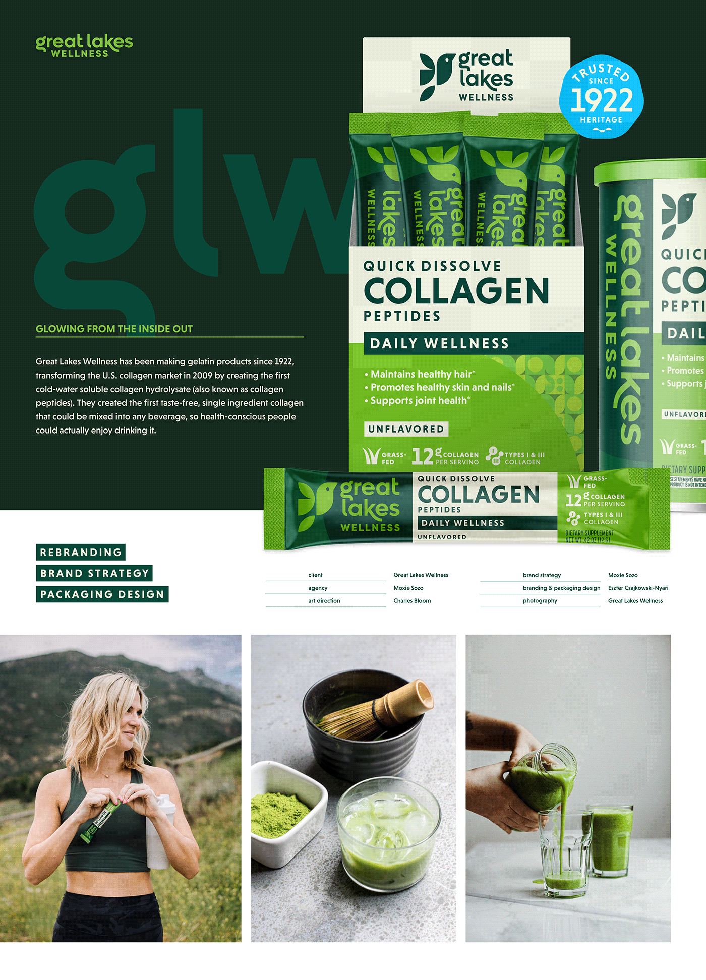 logo branding  rebranding collagen powder beauty matcha MCT green Great Lakes wellness