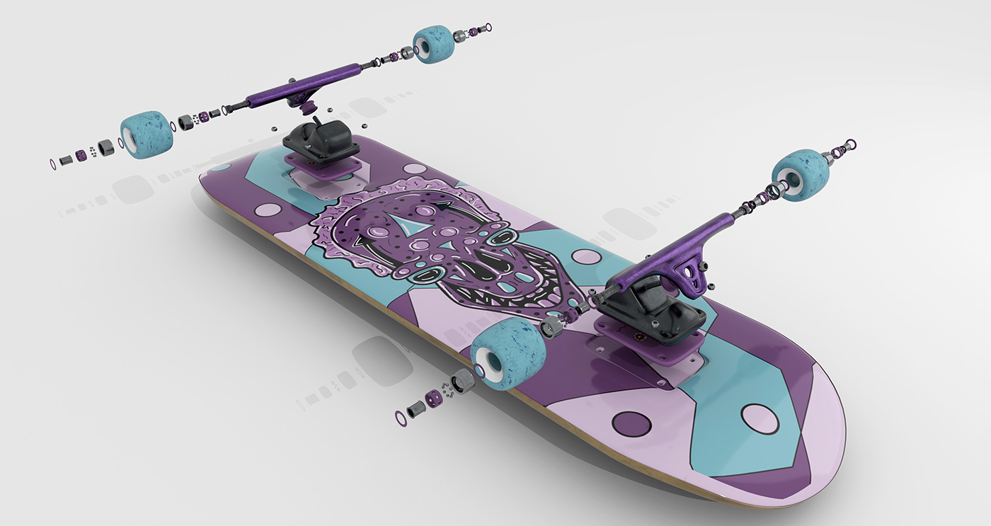 ILLUSTRATION  Character characterdesign design skate 3D skateboarding tribe calaca skull