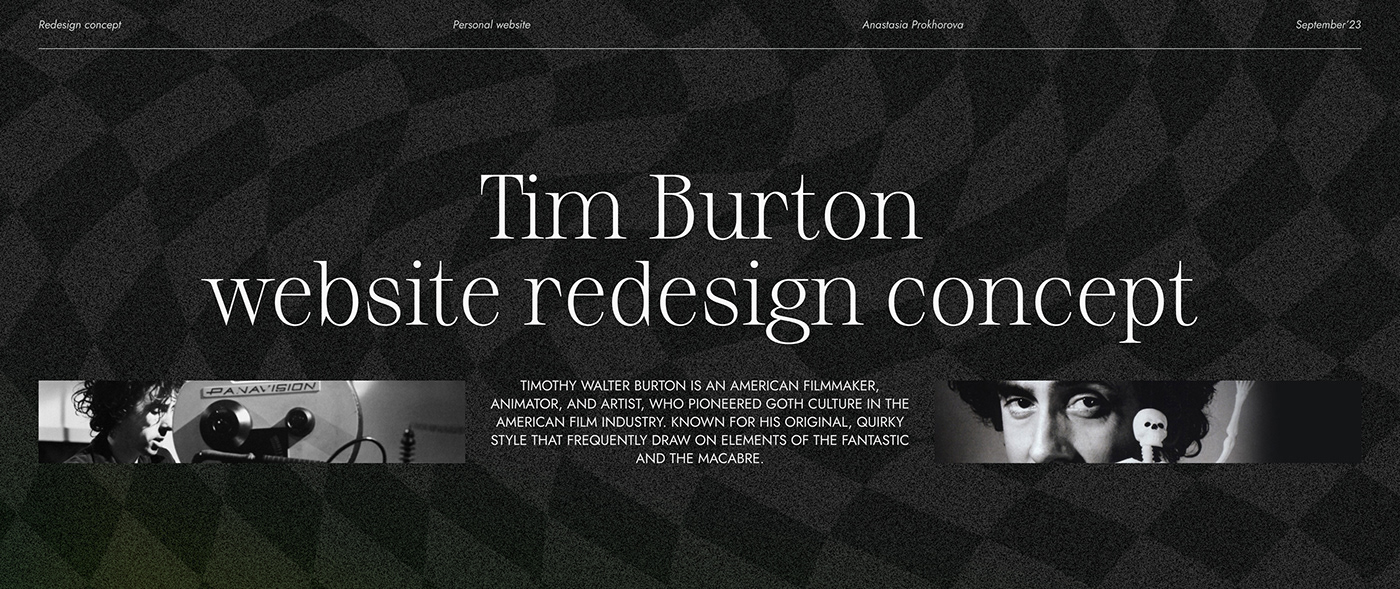 personal website redesign concept Tim Burton gothic animation  Figma UI/UX film director