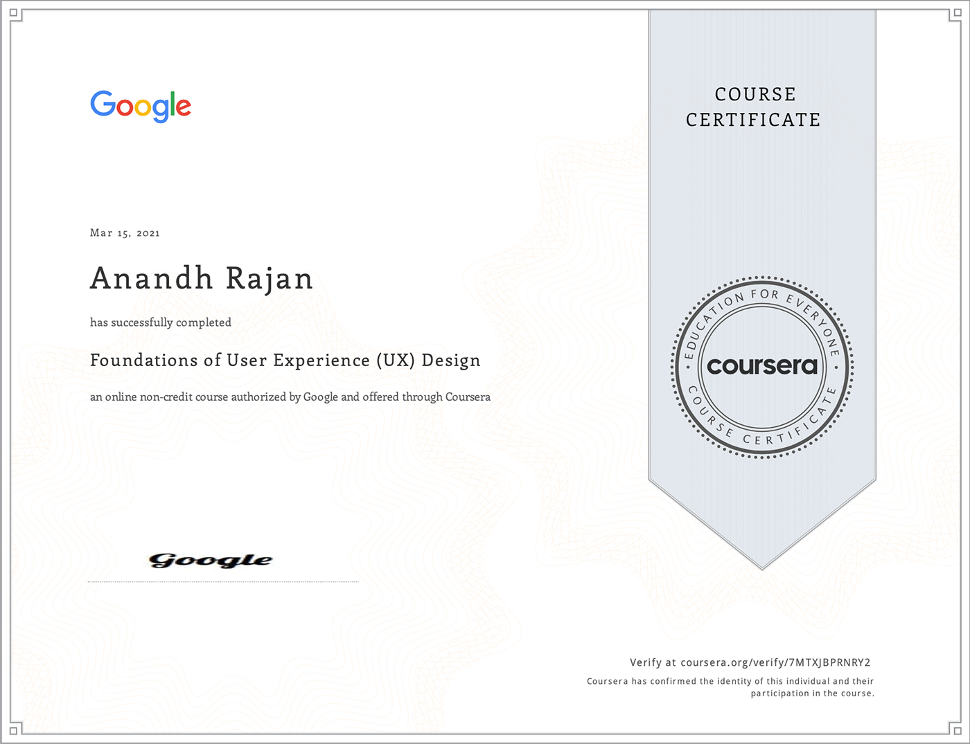 certificate Coursera google growwithgoogle UX certification