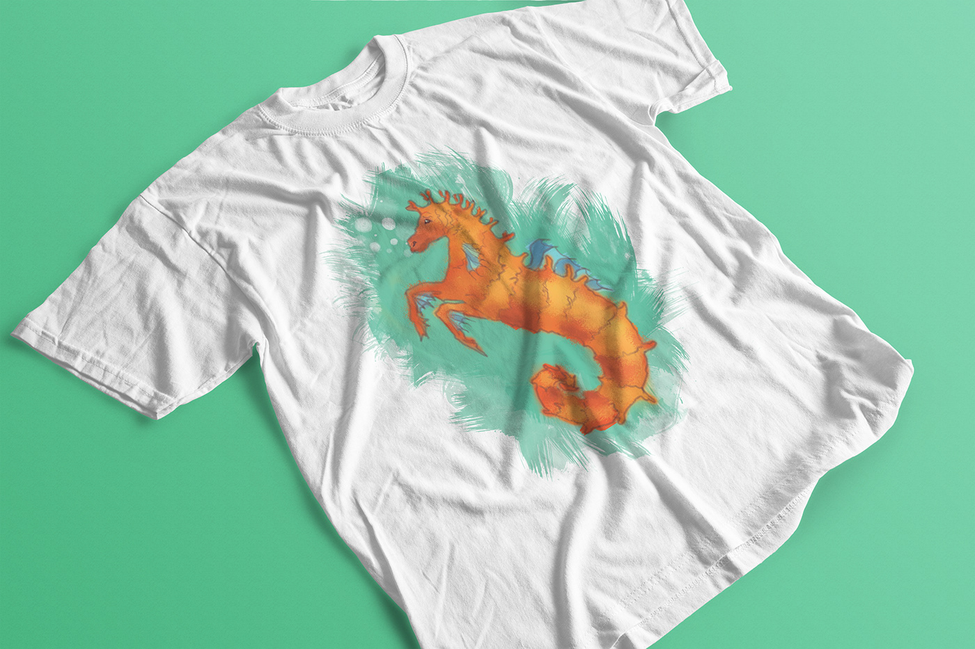 Drawing  gold sea sea-horse t-shirt