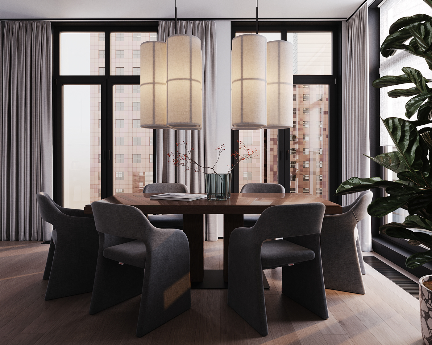 modern apartment interior design  visualization corona design kitchen living room 3ds max Render 3D