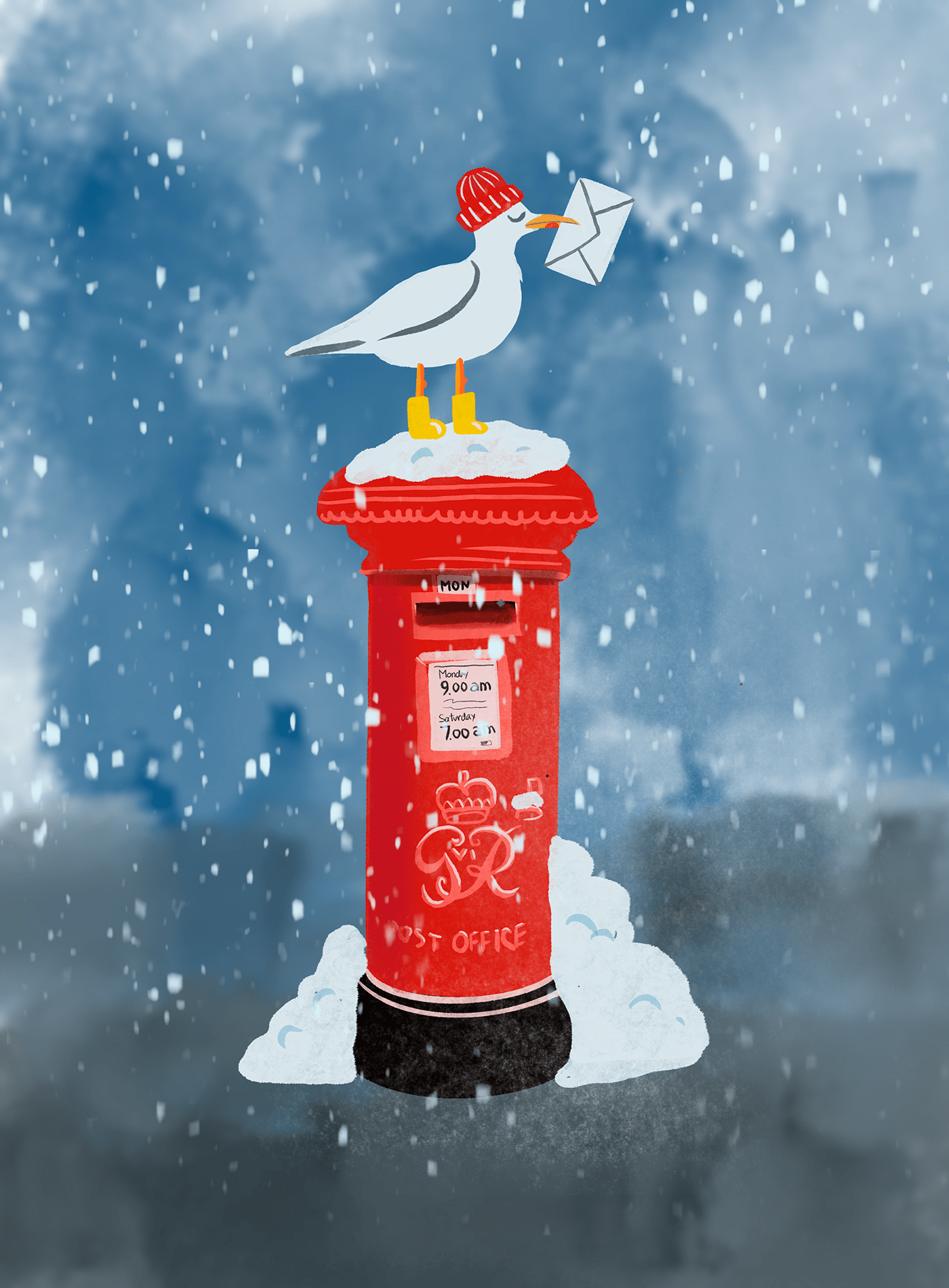 children Christmas postcard Procreate winter