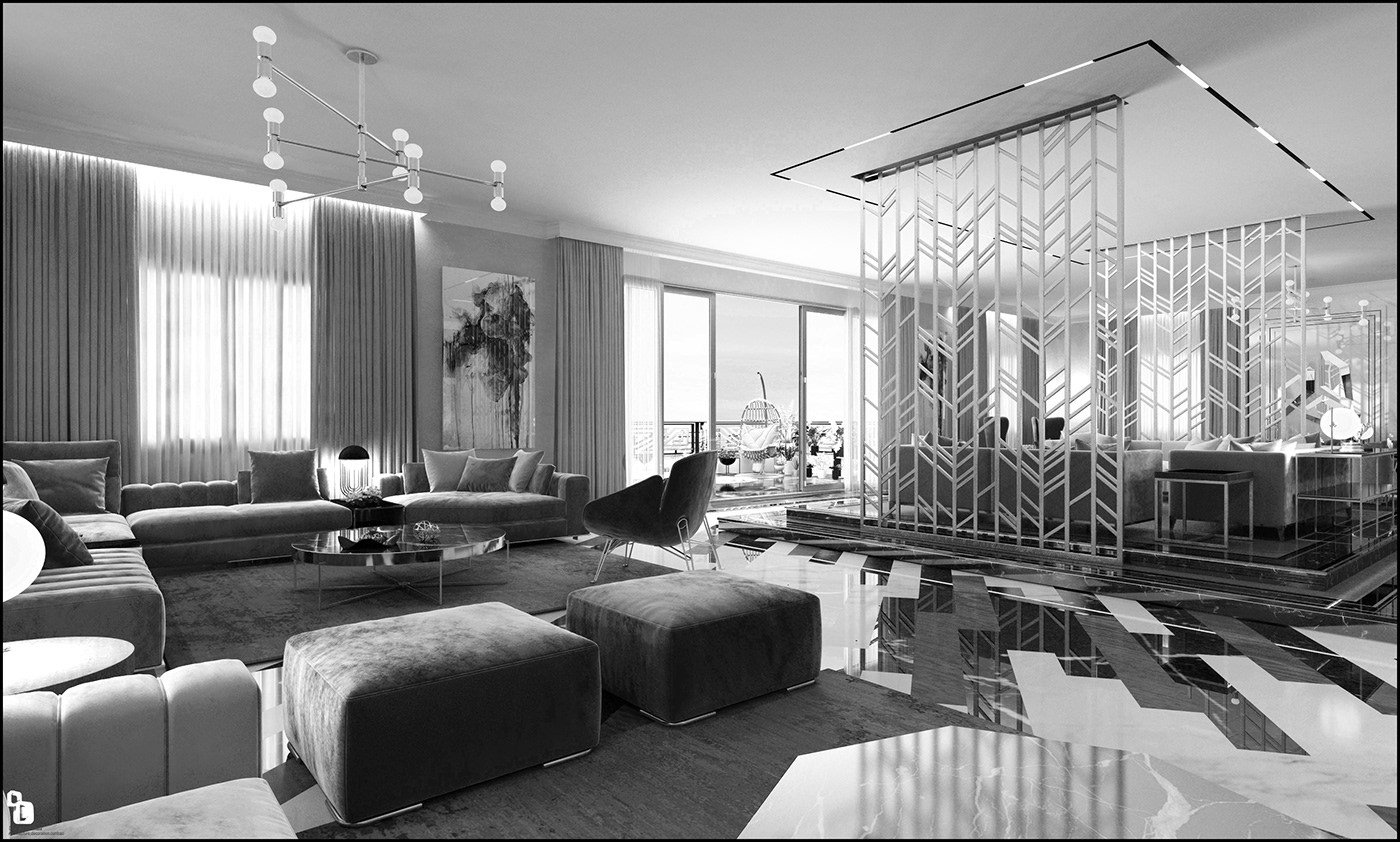 living dinning vray 3dsmax KSA Interior architecture visualization partation flooring