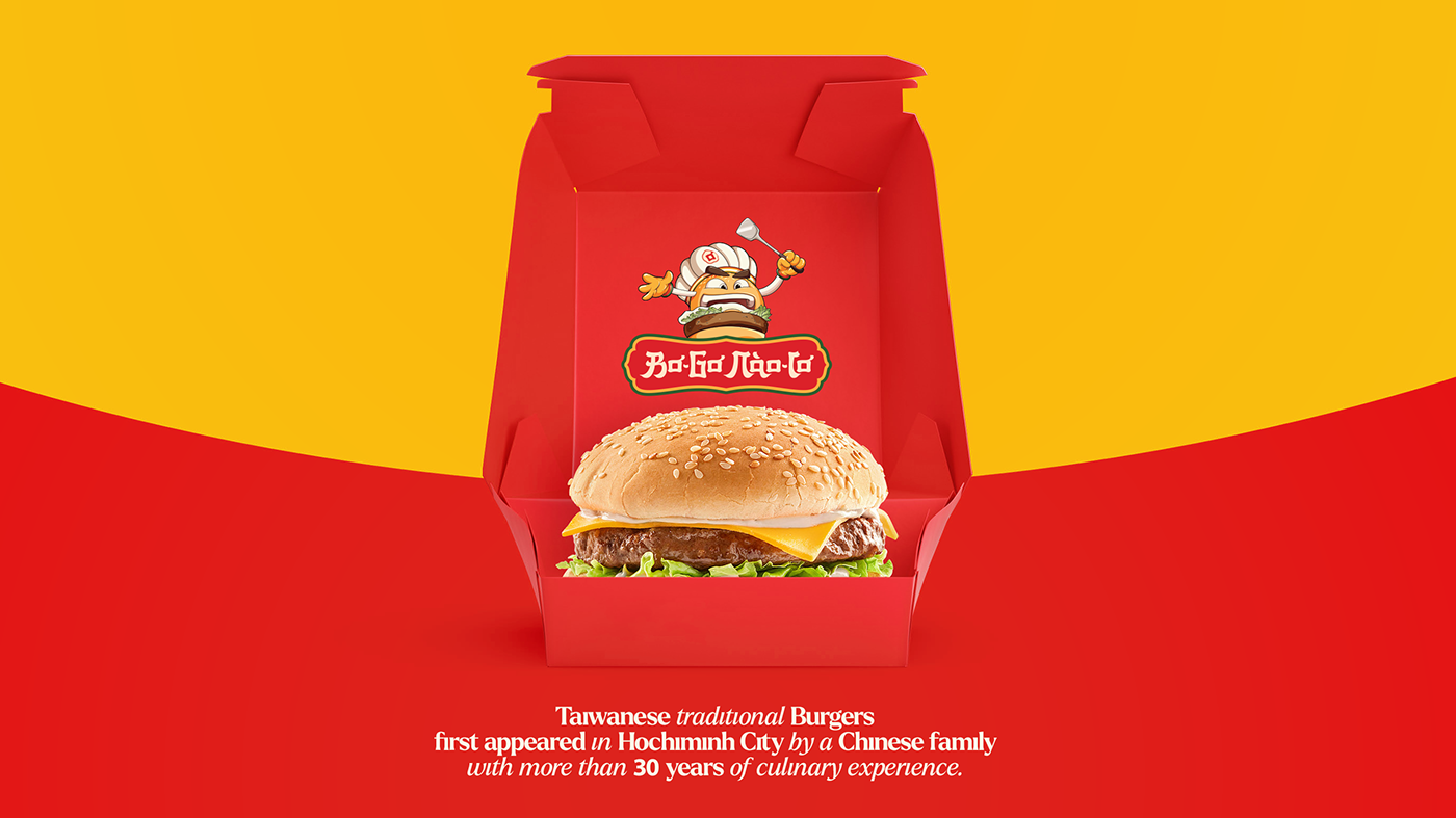 Food  burger taiwan vietnam saigon pulustudio branding  logo design Mascot