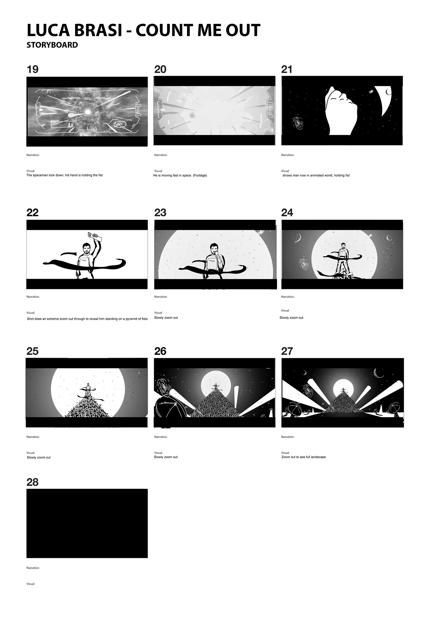music video animation  motion graphics  Count me out 3d animation black and white comic Space 