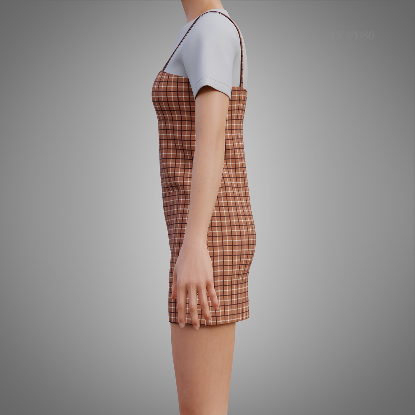 plaid design Fashion  model woman ladies girls 3D model 3d outfit 3d t-shirt plaid camisole dress