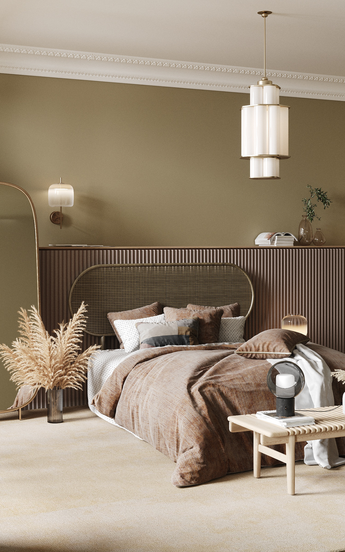 3ds max apartment archviz bedroom corona render  earthy tones interior design  Interior Visualization neutral palette Minimalism