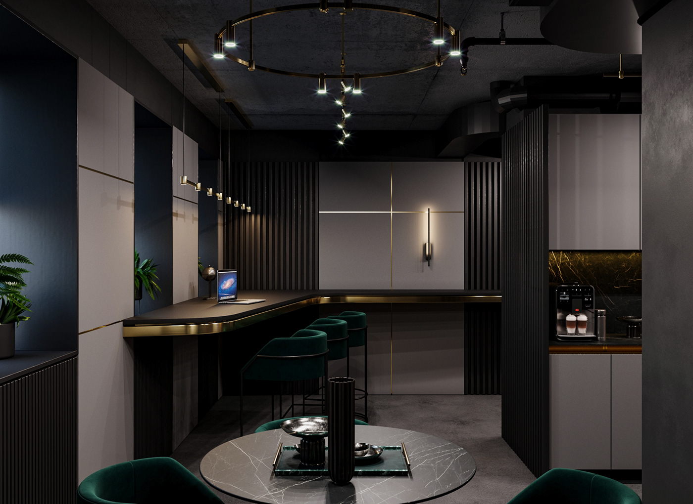 brass Interior interior design  kitchen kitchen design luxury Office Office Design Render visualization
