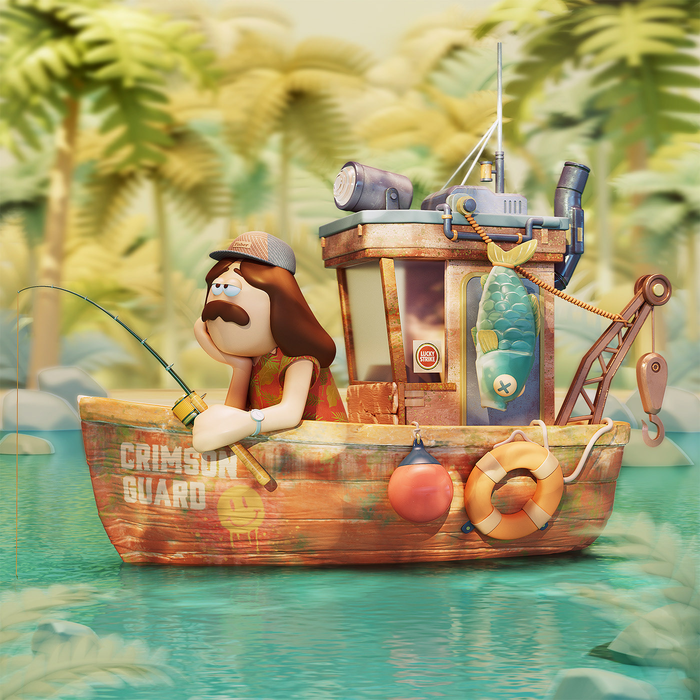 3D camping Character design  cinema4d fishing Outdoor
