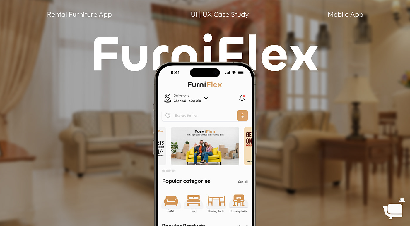 Mobile Application UI/UX Figma app design Case Study UX design ui design UI UX Case study Mobile app Rental Furniture