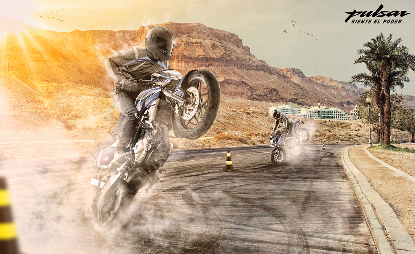 Pulsar moto freestyle stunbiker motorcycle biker escenario design concept effects