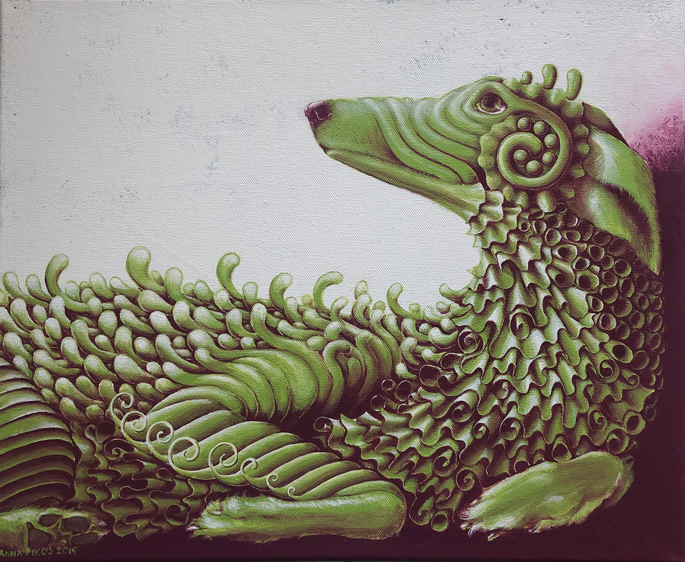 dog animal painting   surreal green