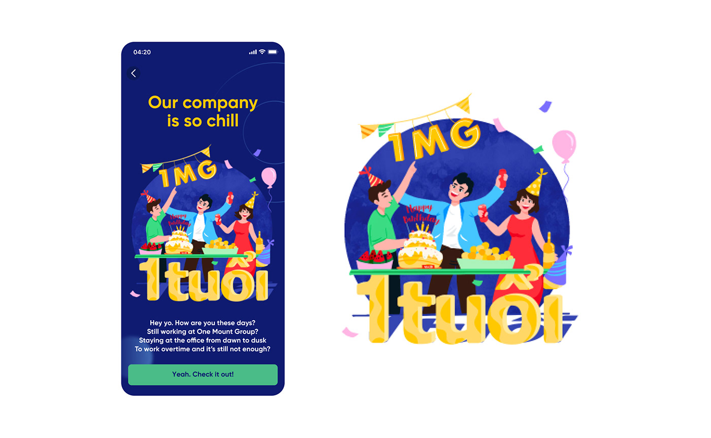 1MG app Birthday ILLUSTRATION  lenillustrator lookback painting   Platform staff uiux