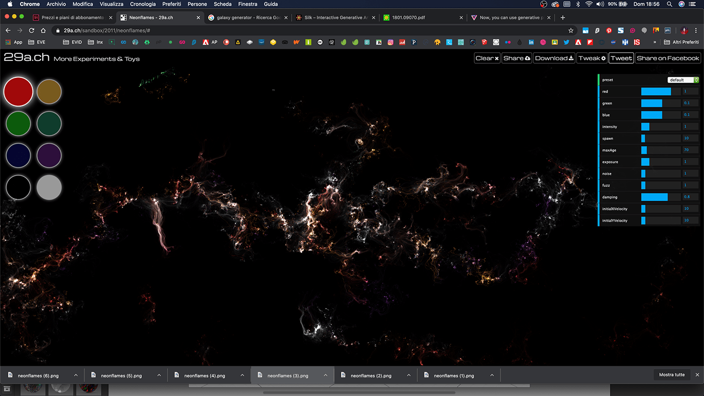 Fate di disegno della galassia di sfondo (generata con il tool online visibile nello screenshot)