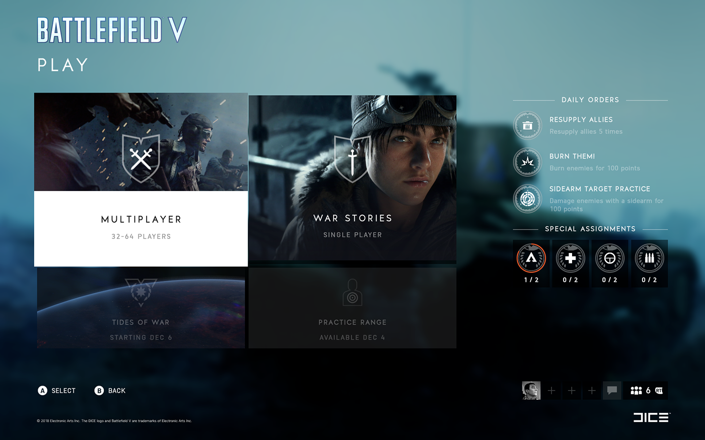 battlefield battlefieldV Electronic Arts Battlefield v dice UI ux WWII