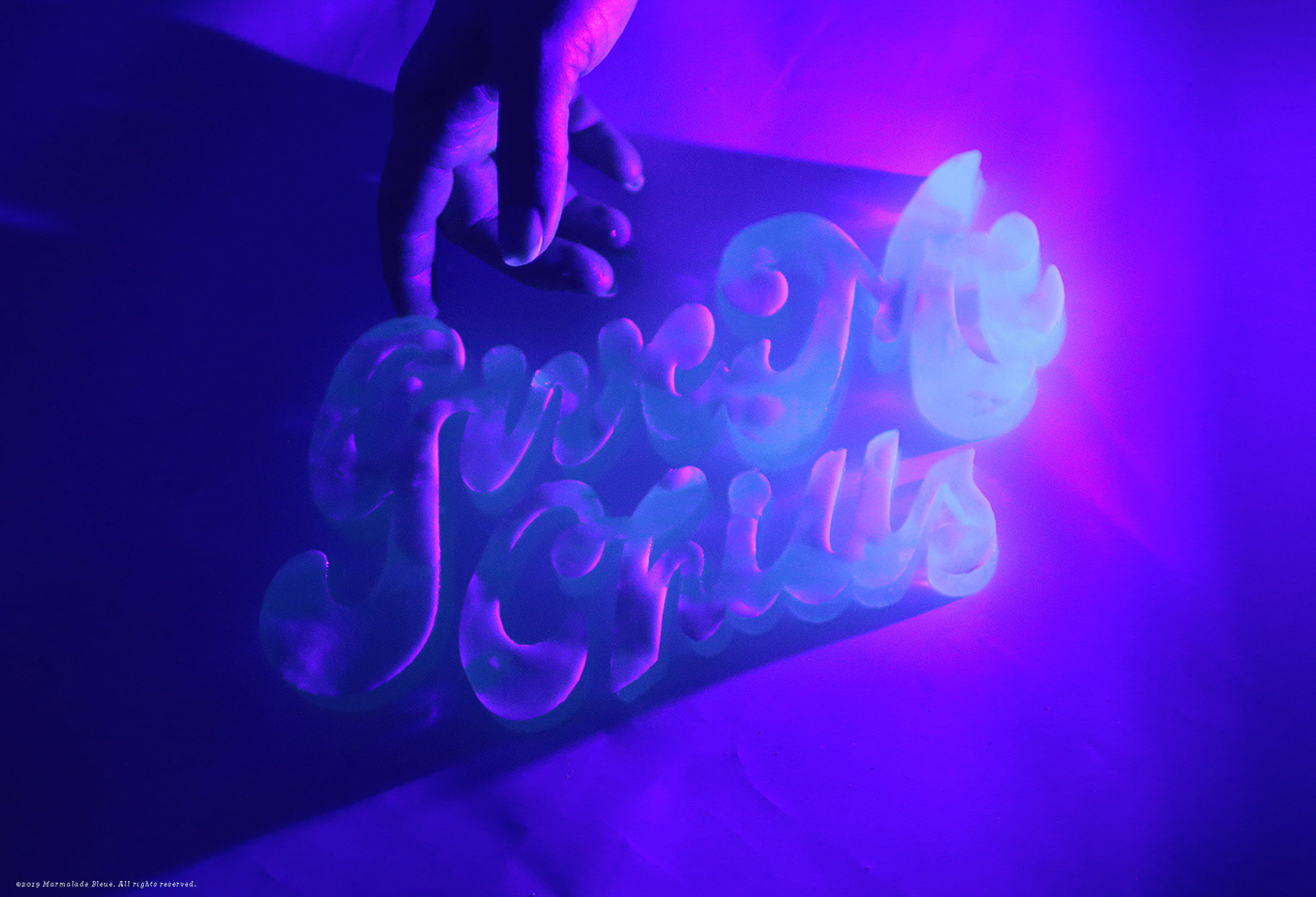 80s style blacklight food art glowing HAND LETTERING jello key art lettering vaporwave video