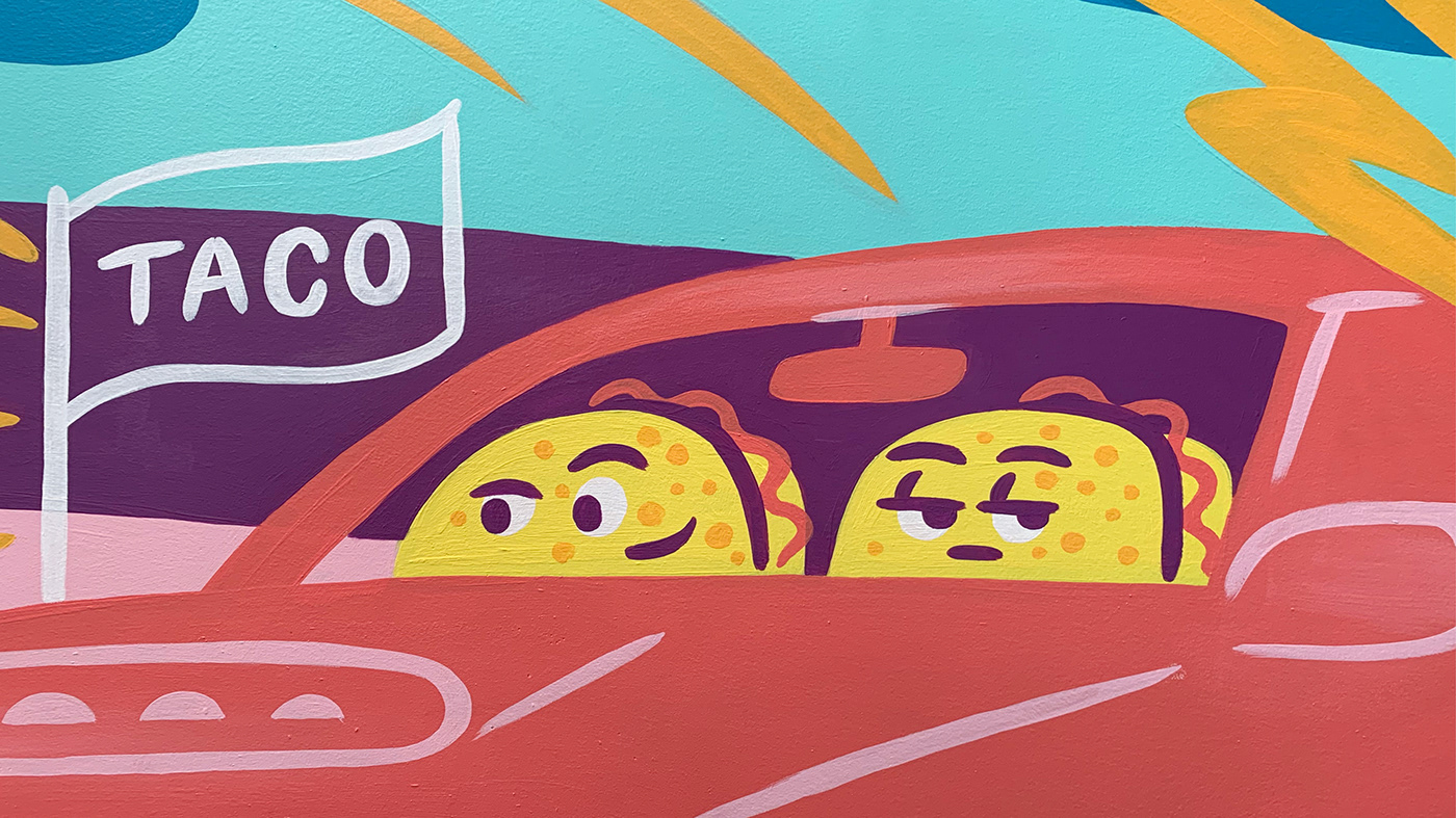 art direction  painted mural ILLUSTRATION  Taco Bell interior design  wayfinding Signage Hand Painted logo branding 