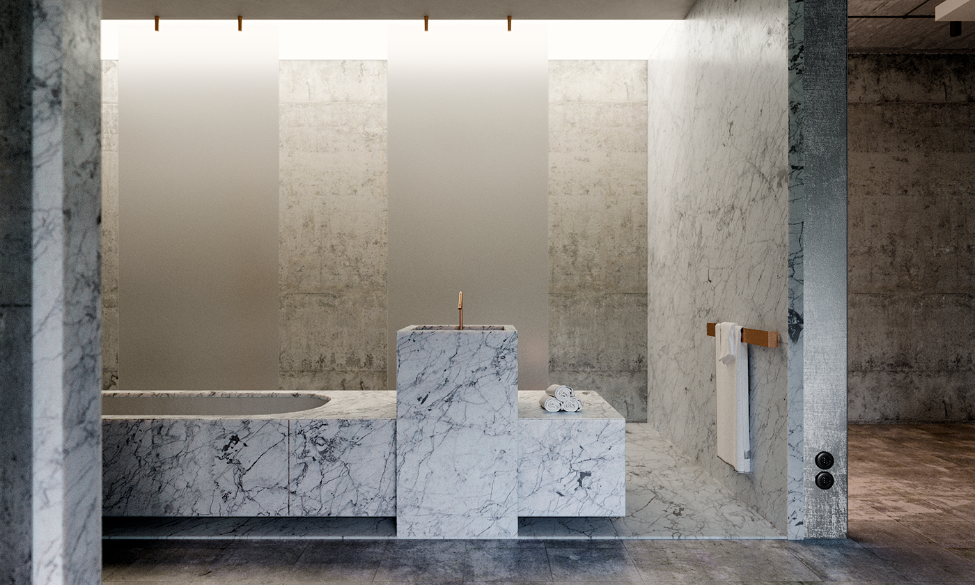 LOFT Marble Minimalism Tree  concrete apartment design Interior