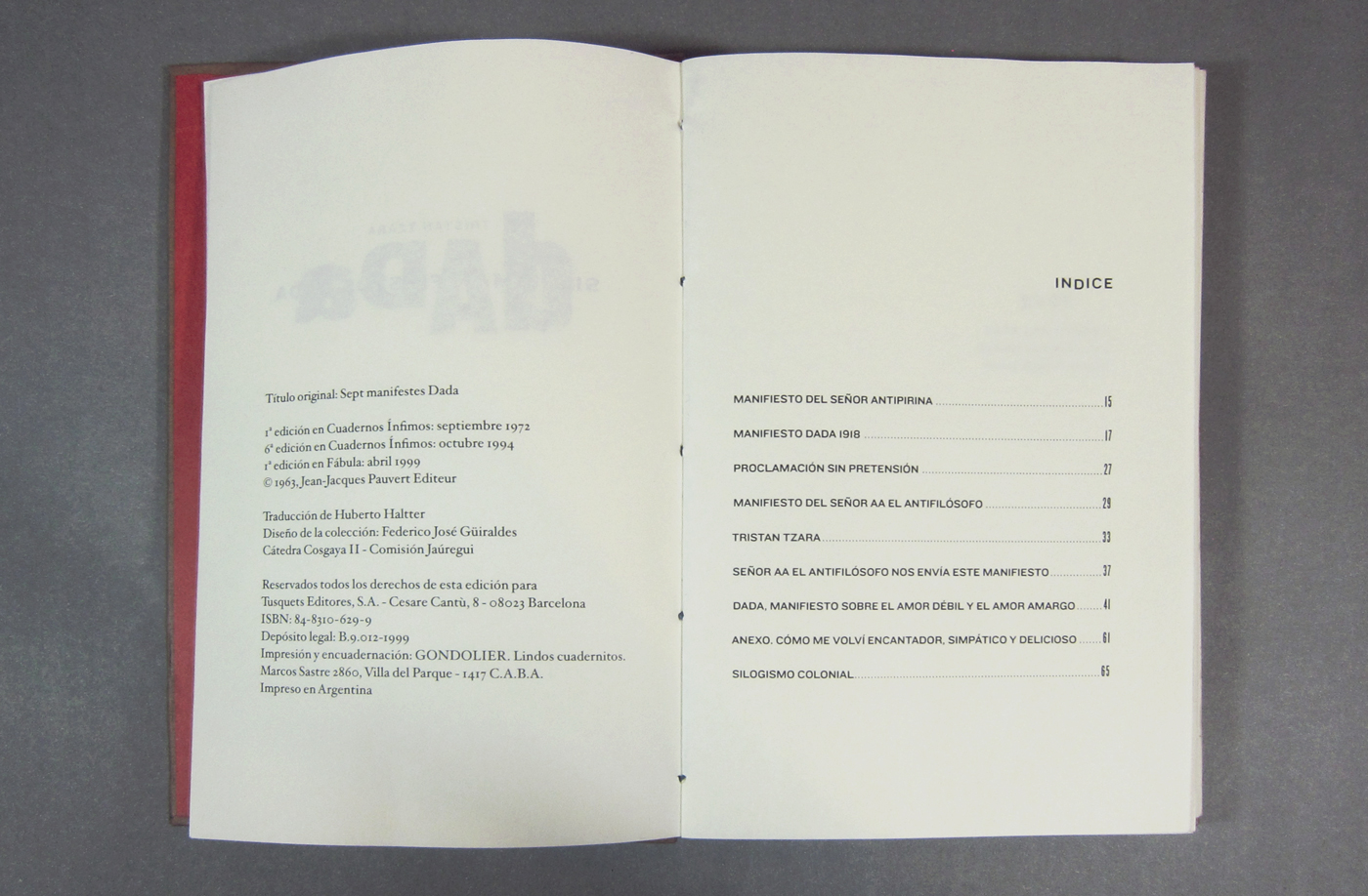 book libro book design Dada tristan tzara cosgaya catedra cosgaya tipografia fadu