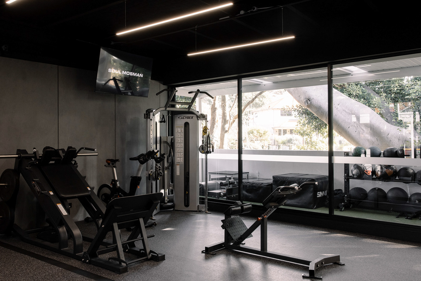 dark excercise fitout gym industrial interior design  studio workout