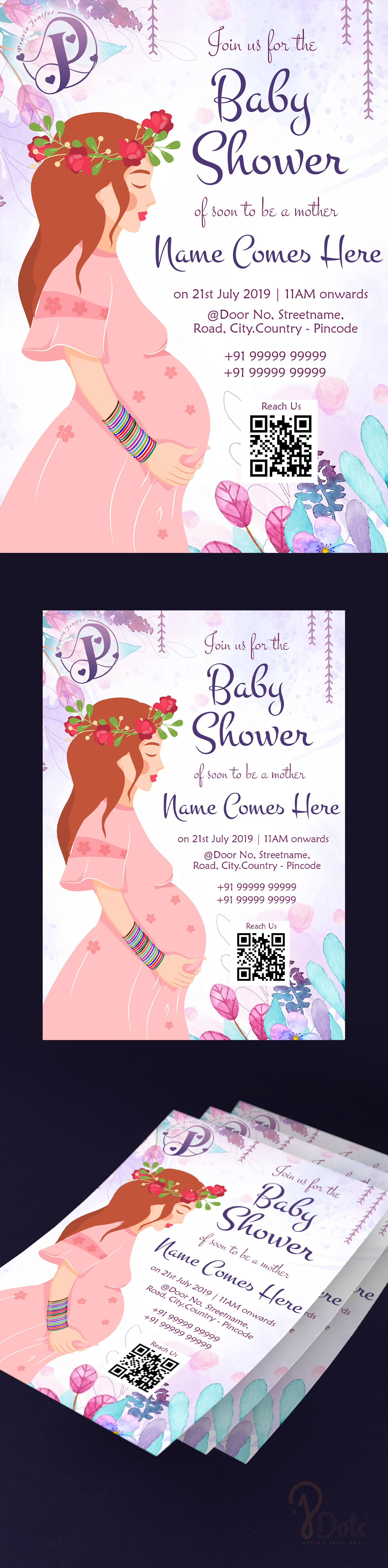 baby creative invitation Flyer Design ILLUSTRATION  invite mother pamphlet pregnancy vector design watercolor