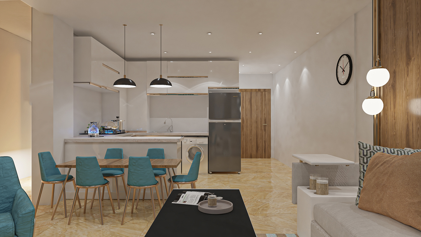 chalet visualization interior design  architecture modern kitchen living 3D vray