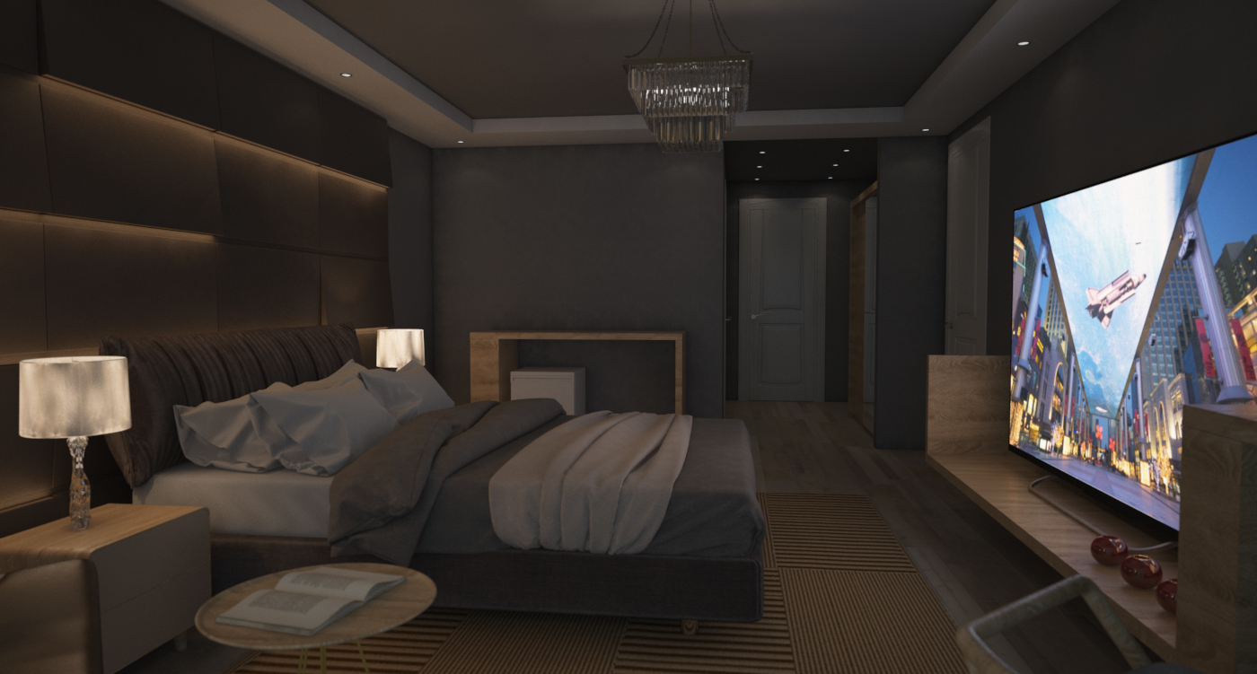 bedroom 3D vray render night light Interior Autodesk 3ds max