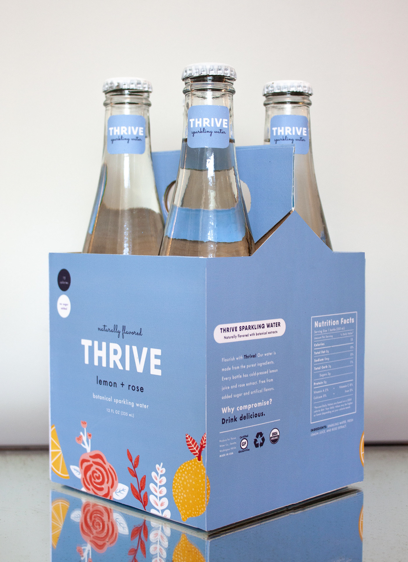 Packaging Thrive botanical lemon rose sparkling sparkling water water design