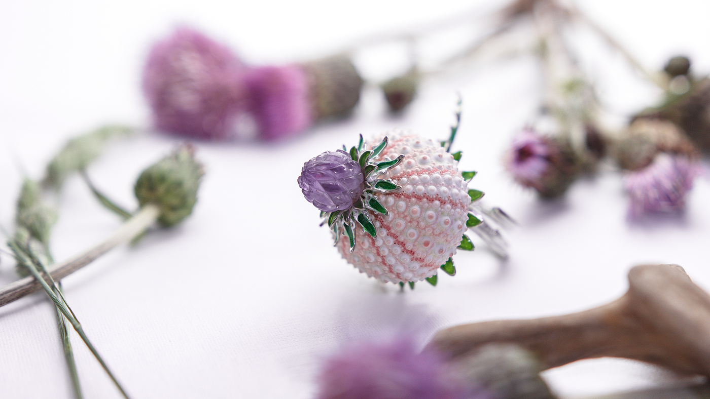 SERGEYNOVIKOV NOVIKOVJEWELLERY ring silver art Modernart modernjewelry Thistle flower craft brandname pinkflower