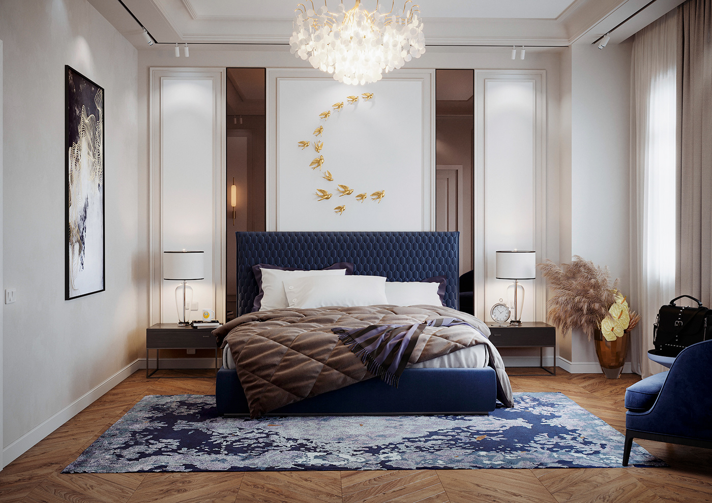 bedroom corona render  design Interior photoshop soft