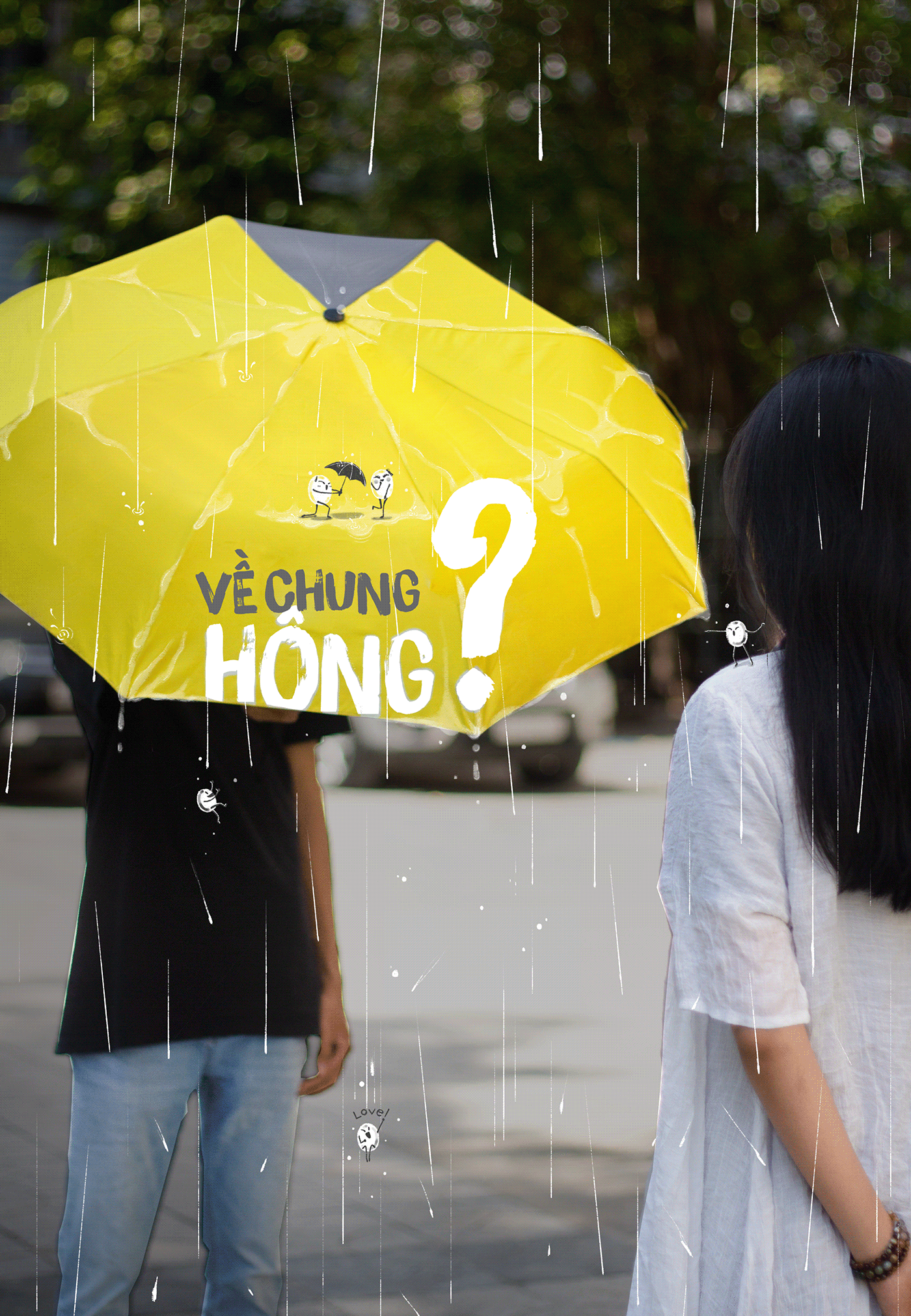 campaign couple design ILLUSTRATION  Photography  rain raincoat story teller Umbrella yellow