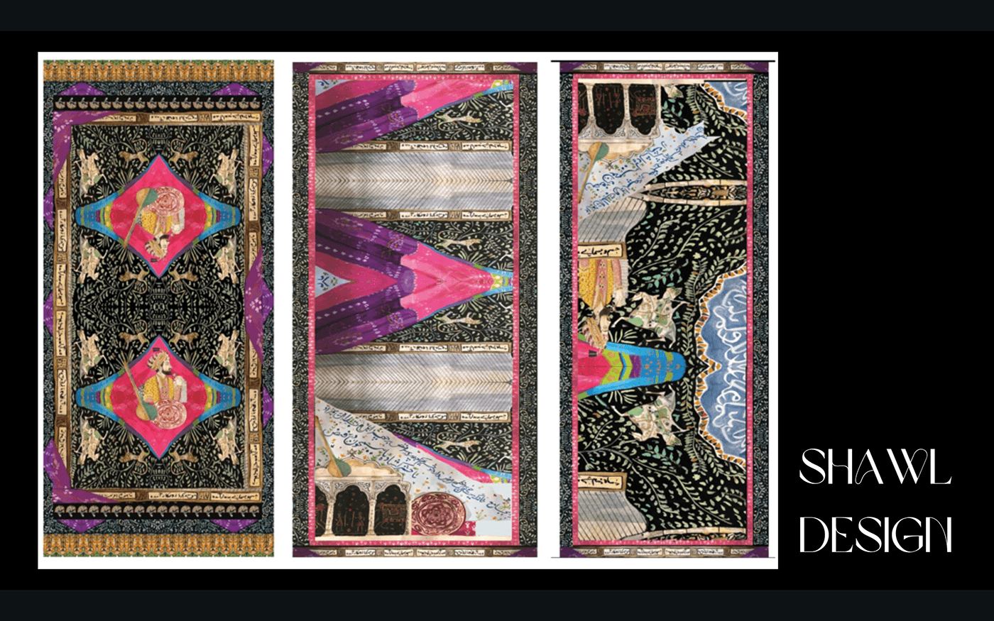 asian handpainted ILLUSTRATION  artwork shawl textile pattern print Mughal motif indo pak