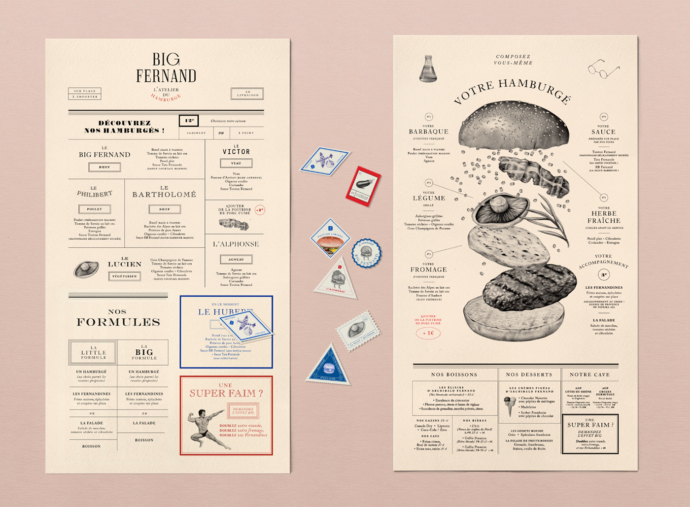 big fernand identity branding  font type Violaine & Jeremy Drawing  burger Food  stamp