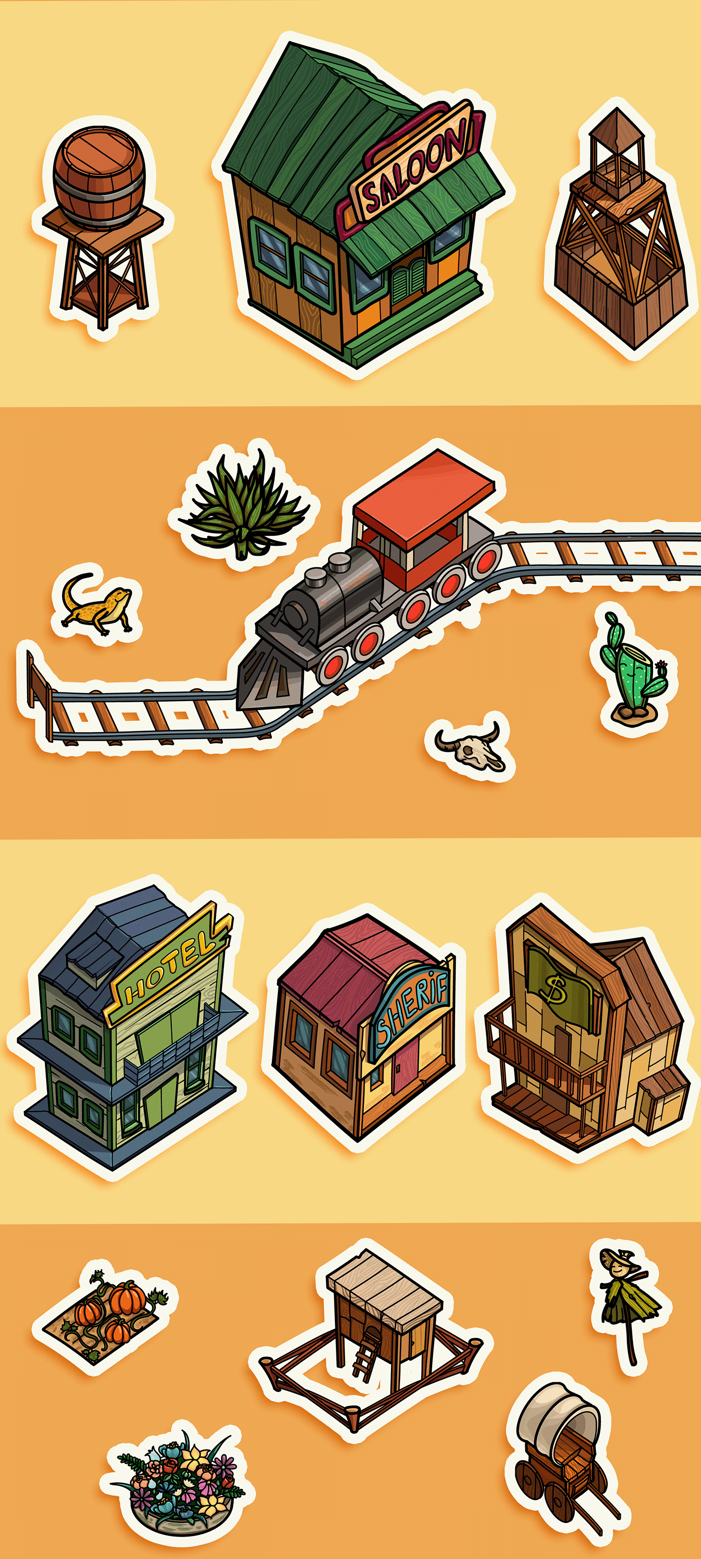 doodle doodles illustrations Isometric map mobile game props vector