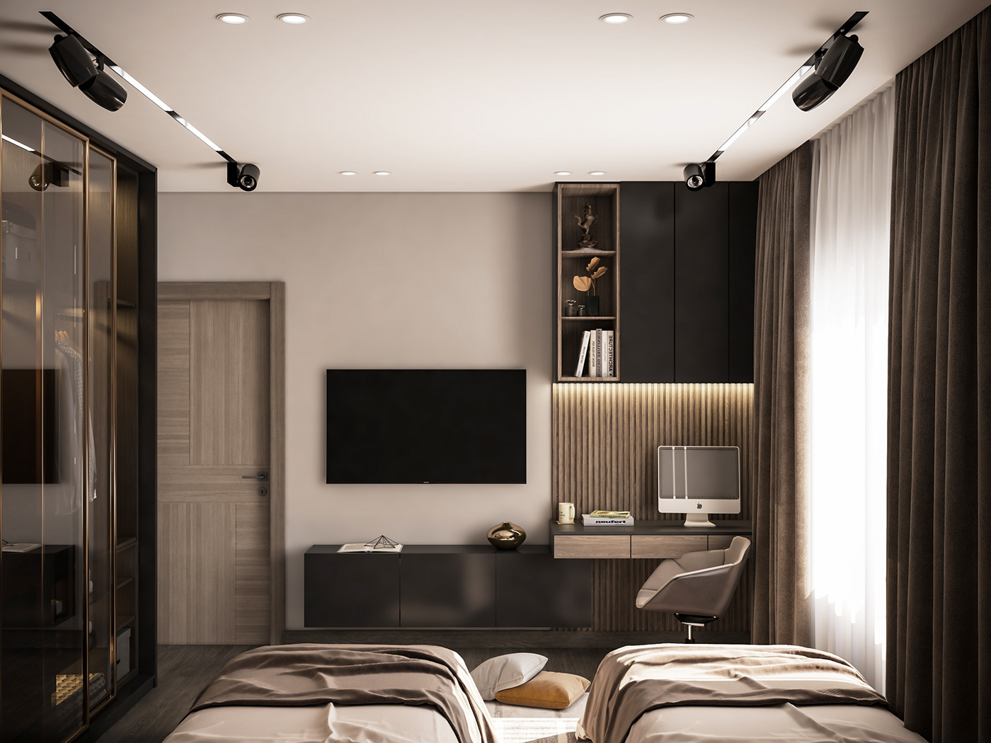 room interior design  Interior modern bedroom bedroom design 3ds max visualization monochrome black