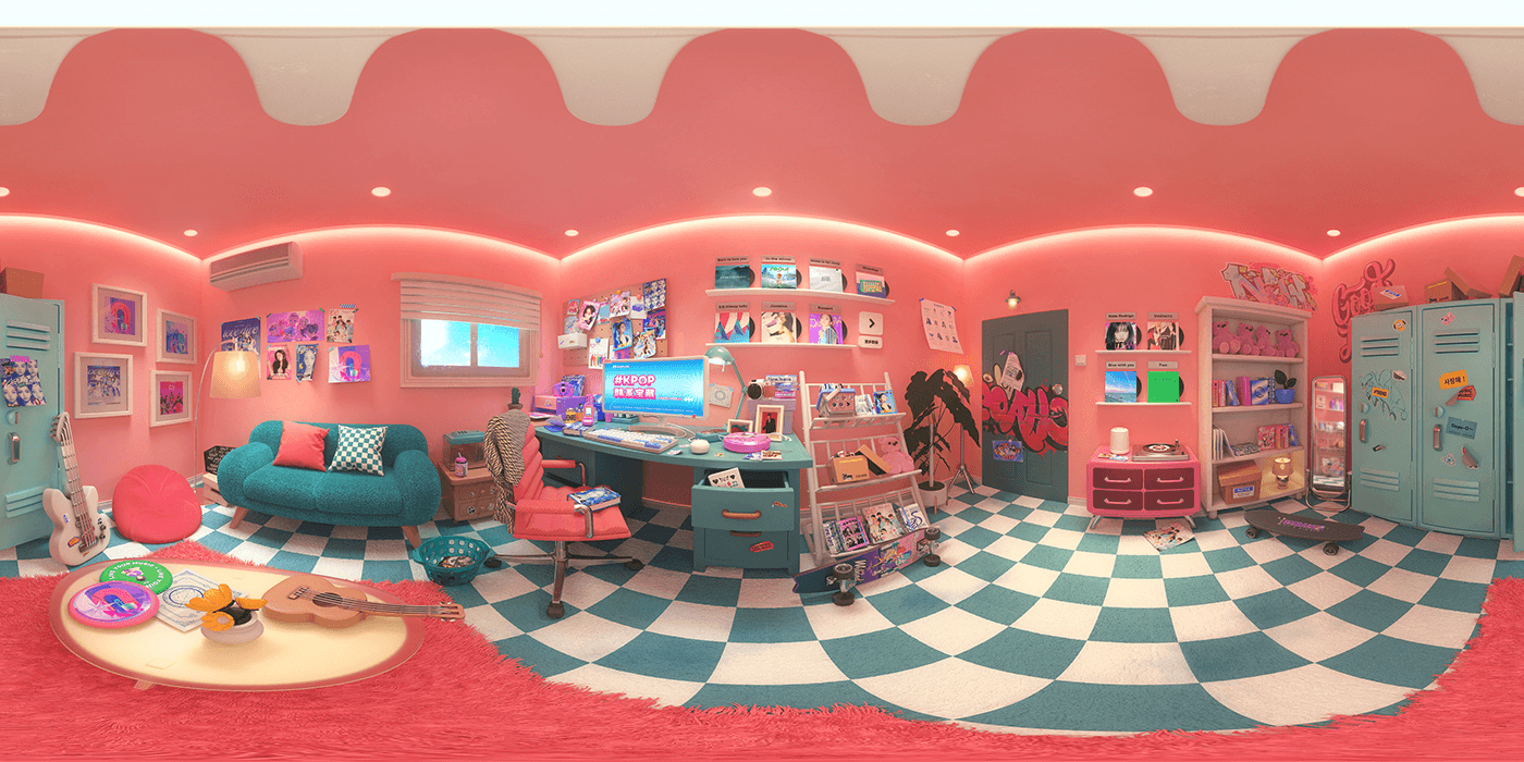 cinema 4d panorama kpop room Render 3D album cover
