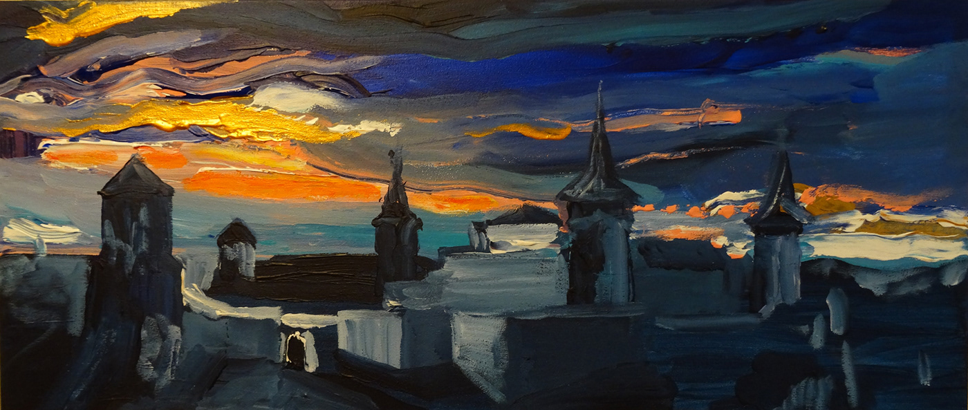 Kamieniec Podolski Twierdza Stronhold Castle painting   acrylic on canvas malarstwo sunset Bomersbach Piotr Bomersbach