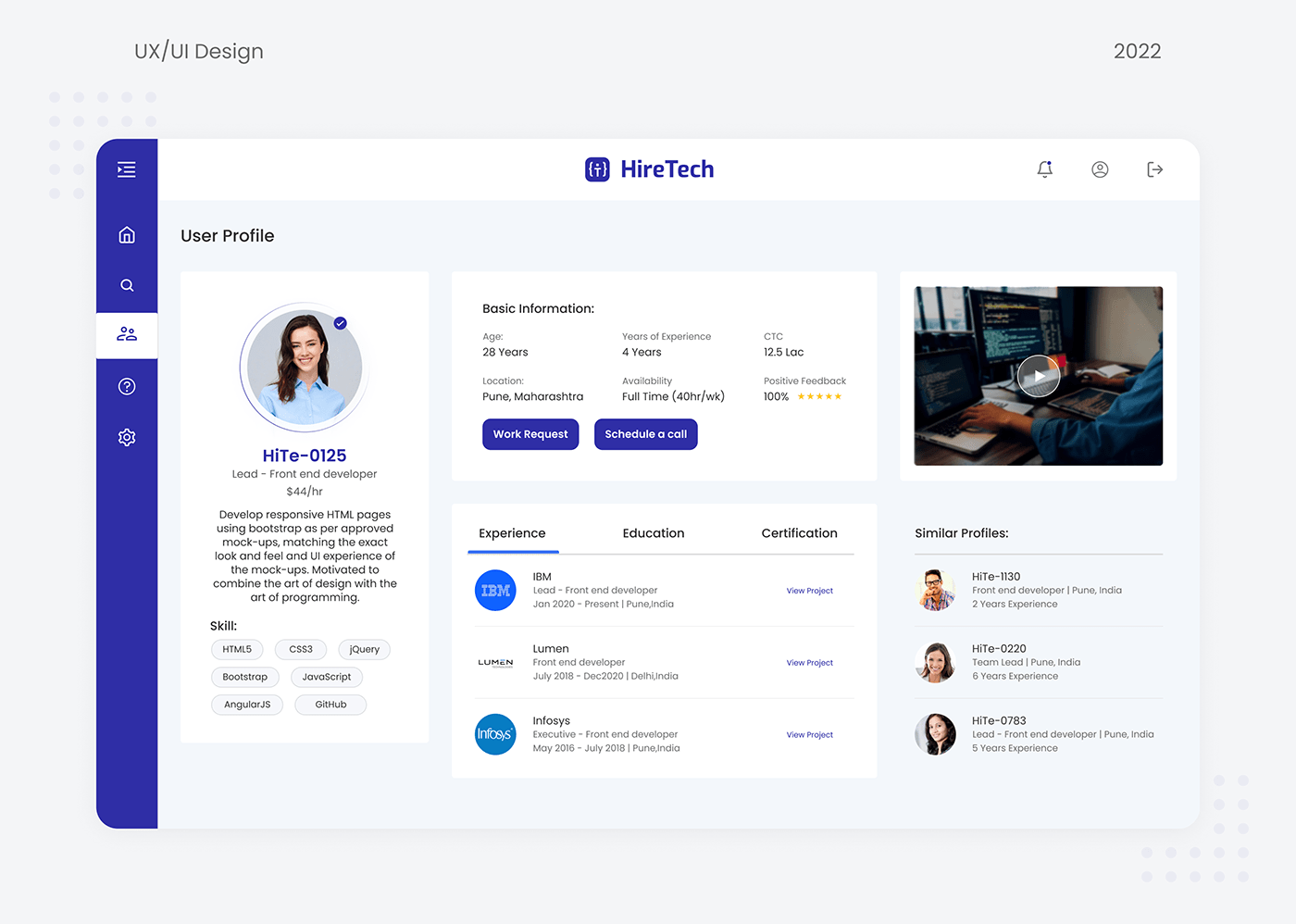 Dashboard Design for Candidate - Job Profile