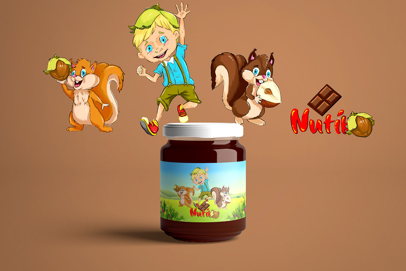 boy childern Chocolade hasselnut healthy jar Jung nut photoshop