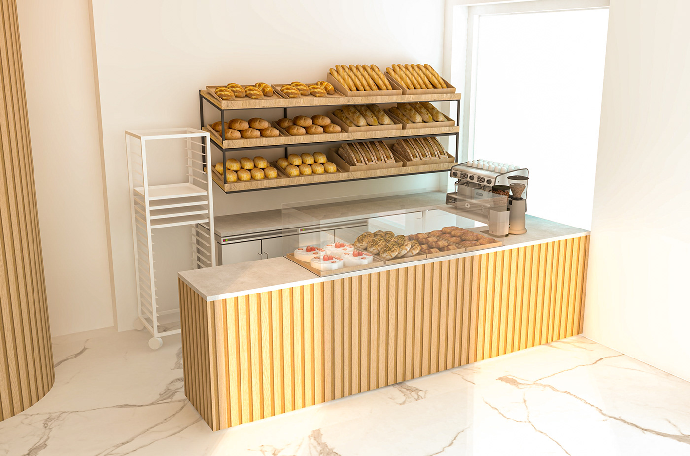visualisation Render photorealistic interior design  SketchUP 3D minimalistic modern Interior bakery design 
