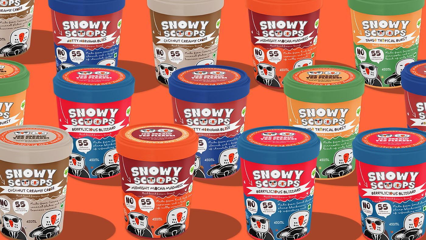 The visual identity of Snowy Scoops™ is anchored in storytelling and playfulness.