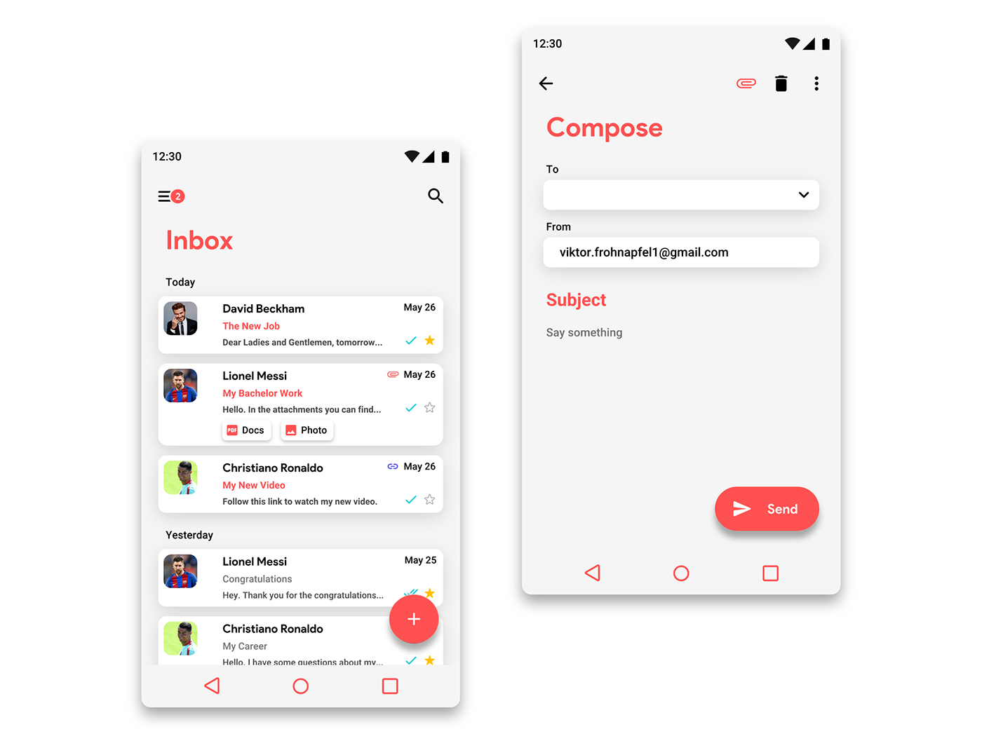concept GMail redesign hektortor design android UI ux inbox Email