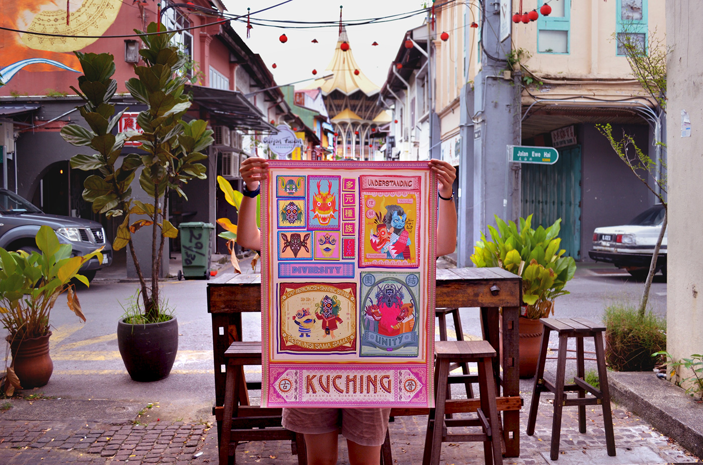 Kuching Borneo culture ILLUSTRATION  masks Values art direction  poster visual malaysia