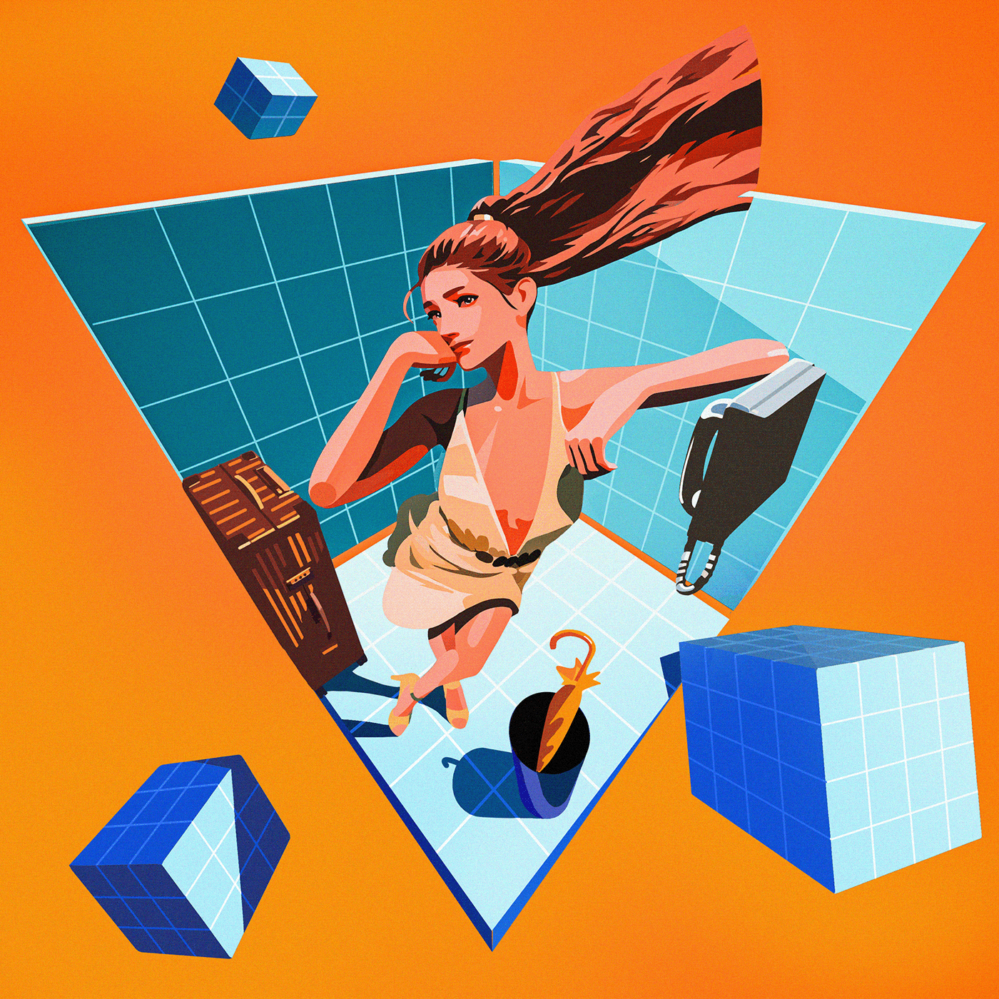 dimension geometric women woman Fashion  Space  digital illustration foreshortening girls lifestyle