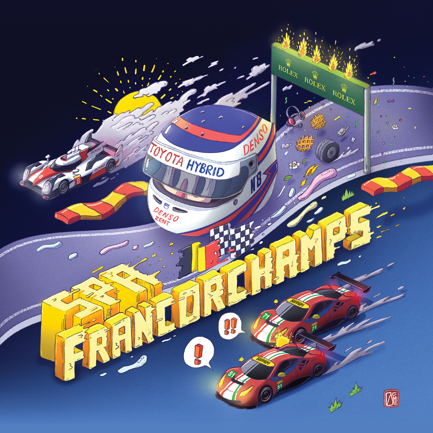 WEC FIA FIA World Endurance Championship Ferraries sport car race belgium mural art creative Surreal Surrealism