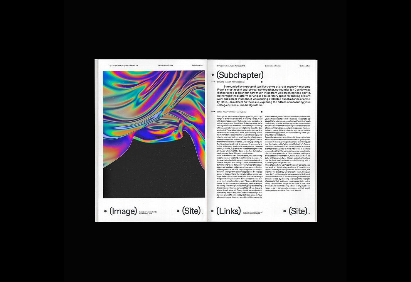 graphic design  print holographic abstract editorial typography   magazine book Layout gradient